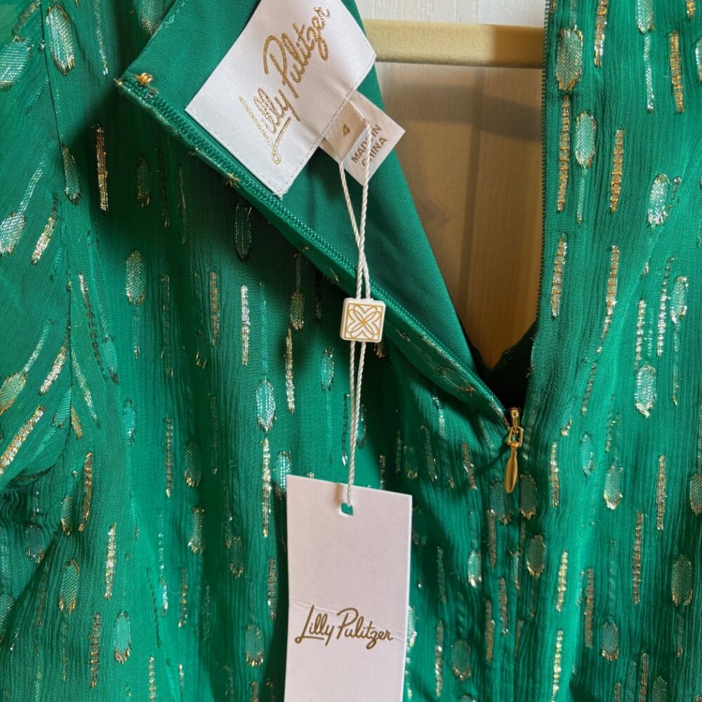Lilly Pulitzer Cleme Long Sleeve Maxi Dress Size 4 NWT Green w/ Metallic Shimmer - Picture 9 of 12